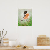 Poster Watercolor Stonechat Bird  Nature Art (Cuisine)