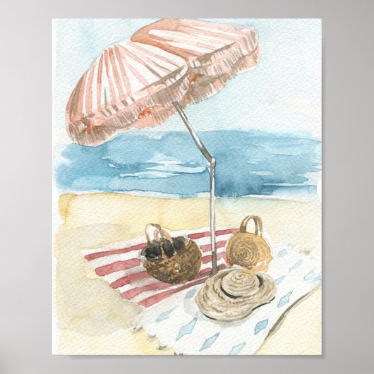 Poster Watercolor Striped Beach Umbrella (Devant)