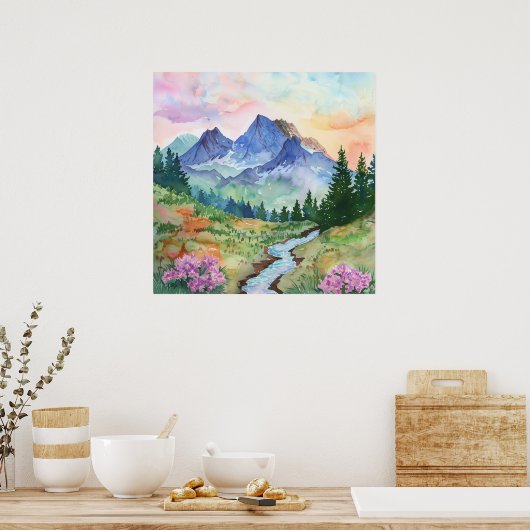 Poster Watercolor Summer Mountain (Cuisine)