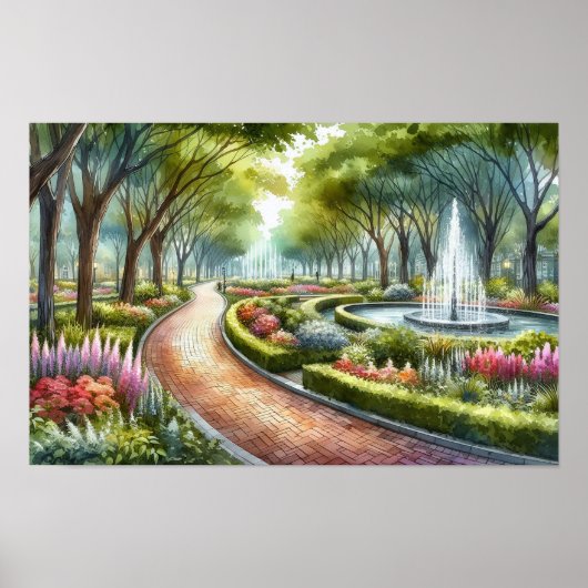 Poster Watercolor Summer Park Scene (Devant)