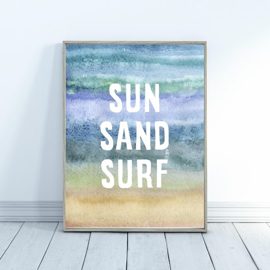 Poster Watercolor Sun Sand Surf Nursery Art Print