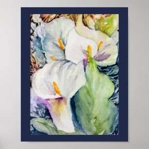 Poster Watercolor three white callas postcard