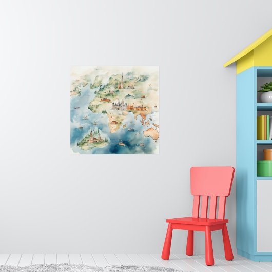 Poster Watercolor Travel Map (Pépinière 1)