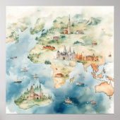 Poster Watercolor Travel Map (Devant)