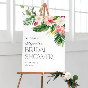 Poster Watercolor Tropical Flowers Summer Bridal Shower