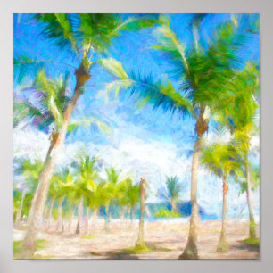 Poster Watercolor Tropical Palm Trees