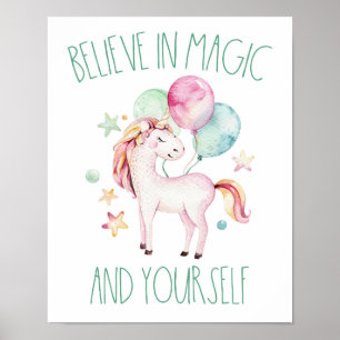 Poster Watercolor Unicorn Believe in Magic and Yourself