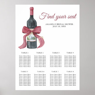 Poster Watercolor Wino before Vows Wedding seating chart