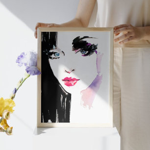 Poster Watercolor woman portrait makeup artist branding