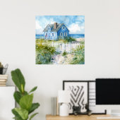 Poster Watercolour Beach Cottage (Bureau à domicile)