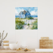 Poster Watercolour Beach Cottage (Cuisine)