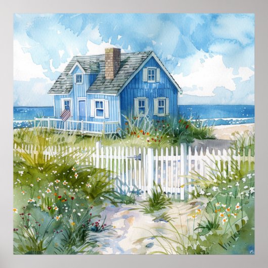 Poster Watercolour Beach Cottage (Devant)