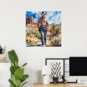 Poster Watercolour Cowboy in Desert (Bureau à domicile)