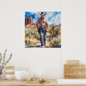 Poster Watercolour Cowboy in Desert (Cuisine)