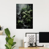 Poster Waterfall Fern Forest Print, Dark Academia Gothic (Bureau à domicile)