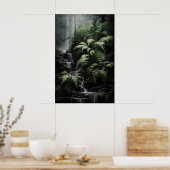 Poster Waterfall Fern Forest Print, Dark Academia Gothic (Cuisine)