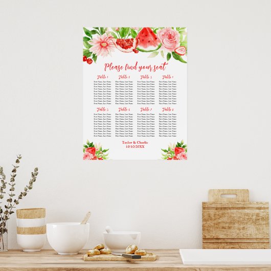 Poster Watermelon and Pomegranate 8 Tables Seating Chart (Cuisine)
