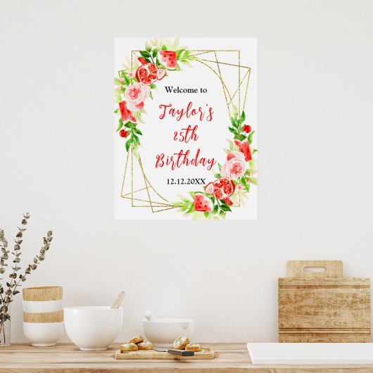 Poster Watermelon Pomegranate Birthday Party Welcome Sign (Cuisine)