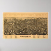 Poster Watertown New York 1891 Carte panoramique antique (Devant)