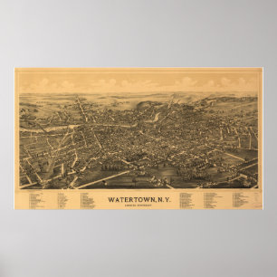 Poster Watertown New York 1891 Carte panoramique antique