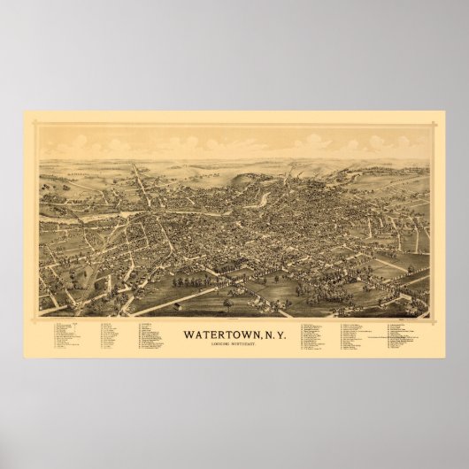 Poster Watertown, NY Carte panoramique - 1891 (Devant)