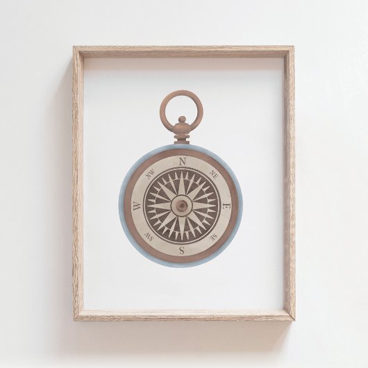 Poster Waterverf Compass Travel Decor