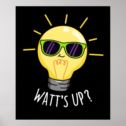 Poster Watts Up Funny Light Bulb Pun Dark BG (Devant)