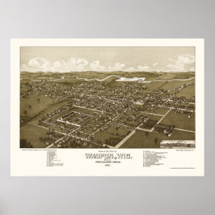 Poster Waupun, carte panoramique de WI - 1885