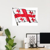 Poster Waving Georgia Flag Red and White Five Crosses (Bureau à domicile)
