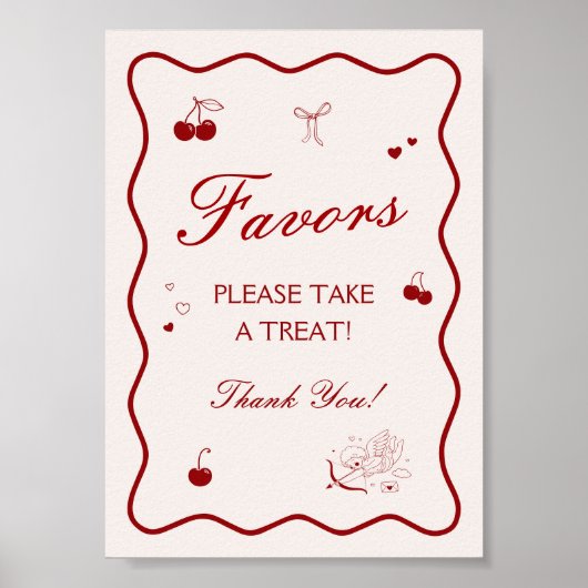 Poster Wavy Burgundy Cherry Bridal Shower Favor (Devant)