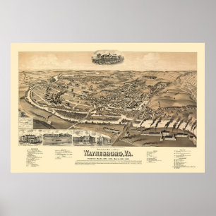 Poster Waynesboro, carte panoramique de VA - 1891