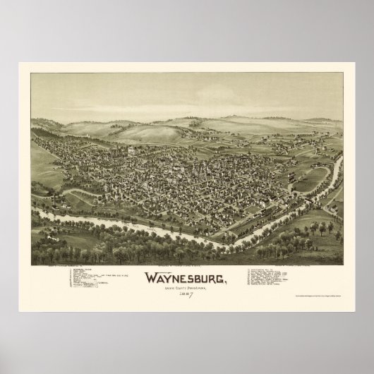 Poster Waynesburg, PA Carte panoramique - 1897 (Devant)