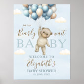 Poster We Can Bearly Wait Baby, Bear Baby Shower Boy (Devant)