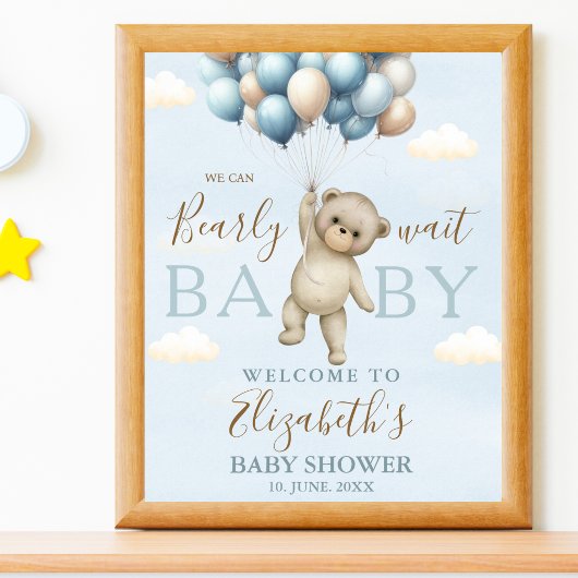Poster We Can Bearly Wait Baby, Bear Baby Shower Boy