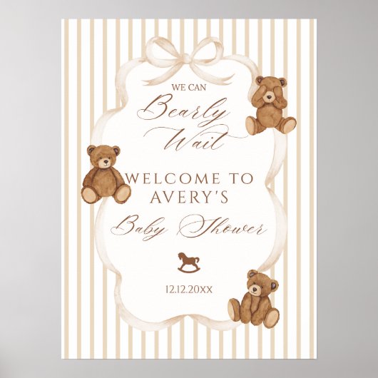 Poster We Can Bearly Wait Elegant Baby Shower (Devant)
