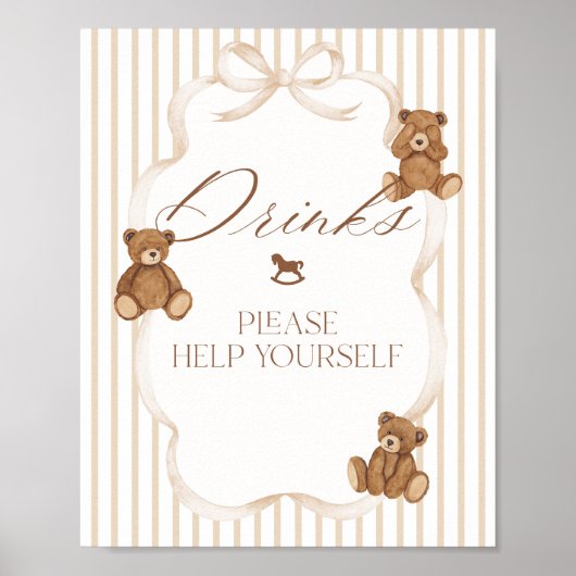 Poster We Can Bearly Wait Elegant Baby Shower drink bar (Devant)