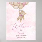 Poster We Can Bearly Wait Pink Baby Shower Welcome Sign (Devant)