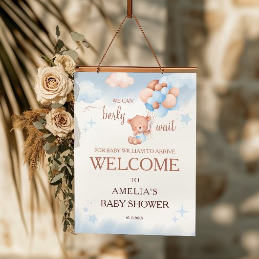 Poster We Can Berly Wait Teddy Bear Baby Shower Welcome 