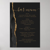 Poster Wedding Bar Menu Black Gold Agate Dark (Devant)