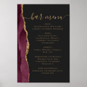 Poster Wedding Bar Menu Burgundy Gold Agate Dark (Devant)