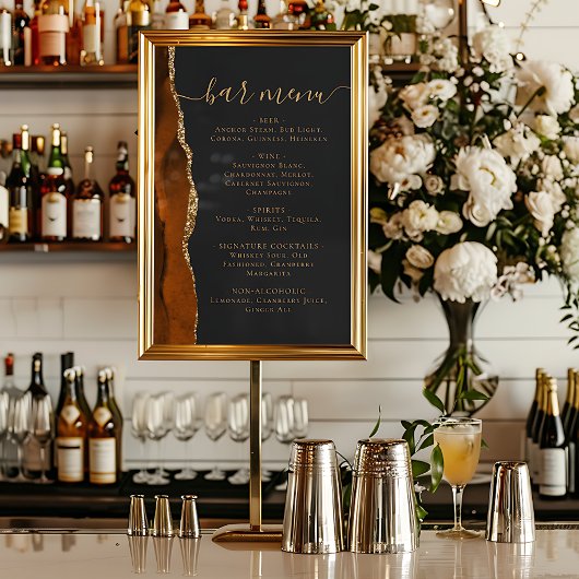 Poster Wedding Bar Menu Burnt Orange Gold Agate Dark