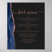 Poster Wedding Bar Menu Navy Blue Rose Gold Agate Dark (Devant)