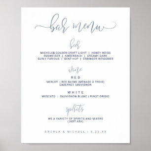 Poster Wedding Bar Menu Sign - Bounce Script (Dusty Blue)