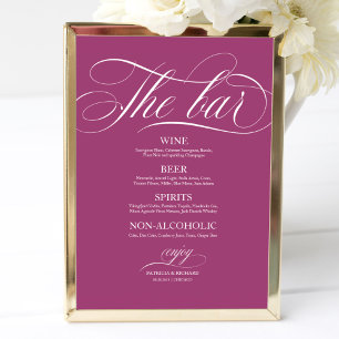 Poster Wedding Bar Menu Sign Chic Pink Cassis