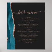 Poster Wedding Bar Menu Teal Blue Rose Gold Agate Dark (Devant)