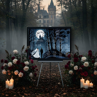 Poster Wedding Couple Spooky Forest Toward Haunted Castle