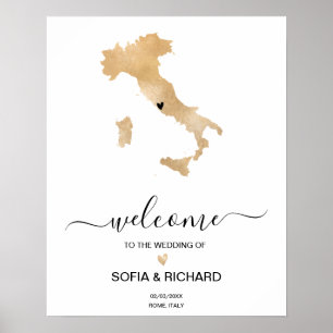 Poster Wedding Destination Italy Map Gold Movable Heart
