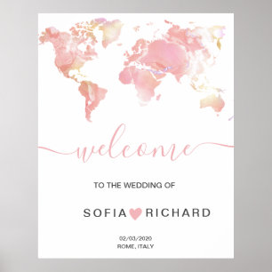 Poster Wedding Destination World Map Removable Heart Post