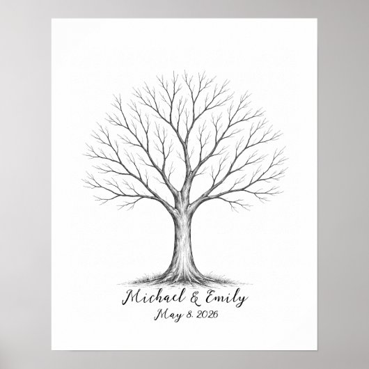 Poster Wedding Fingerprint Tree Guest Book Alternative (Devant)