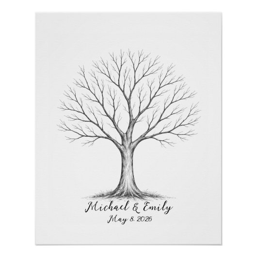 Poster Wedding Fingerprint Tree Guest Book Alternative (Devant)